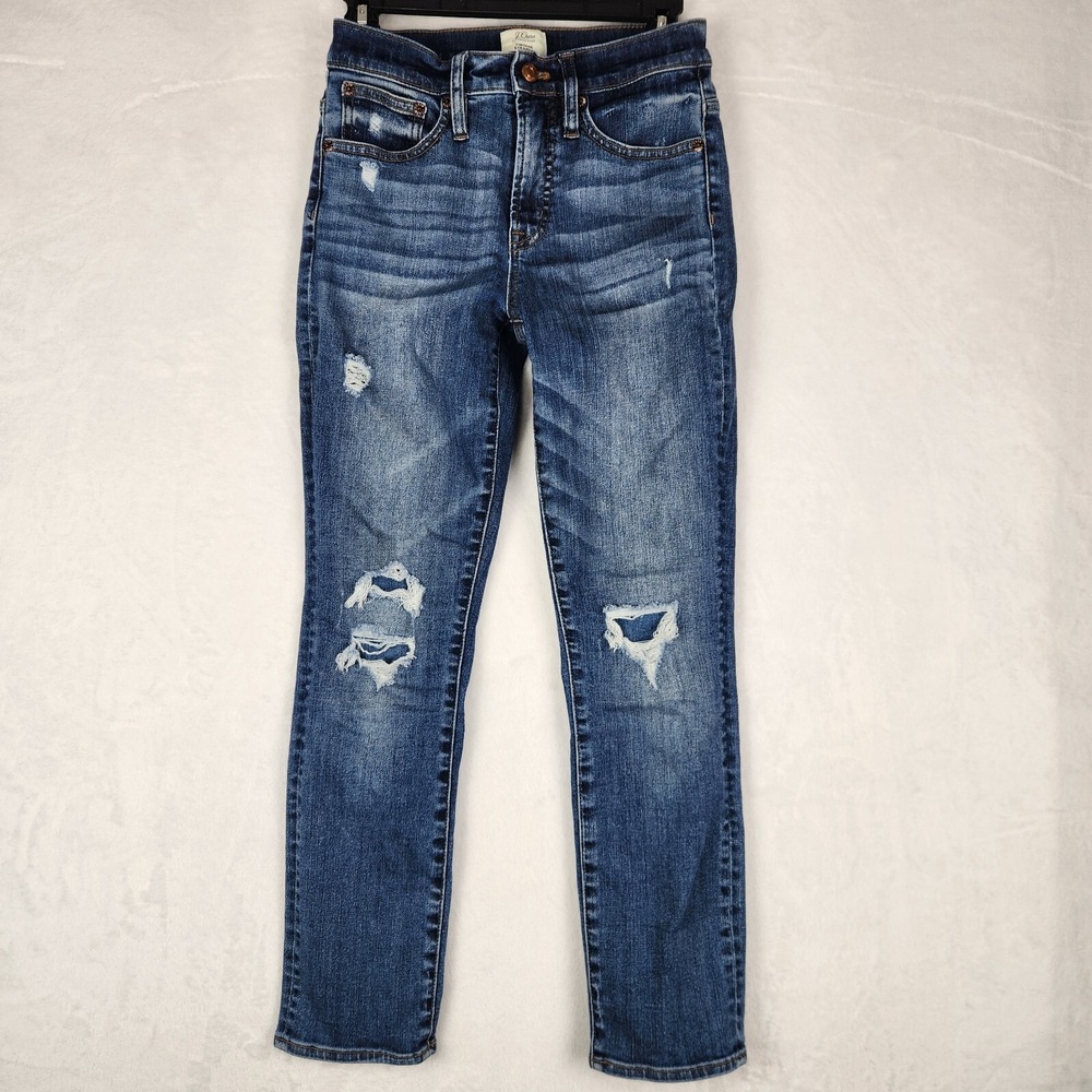 J.Crew Jeans Womens Size 25 Blue Vintage Straight Medium Wash Stretch Destressed